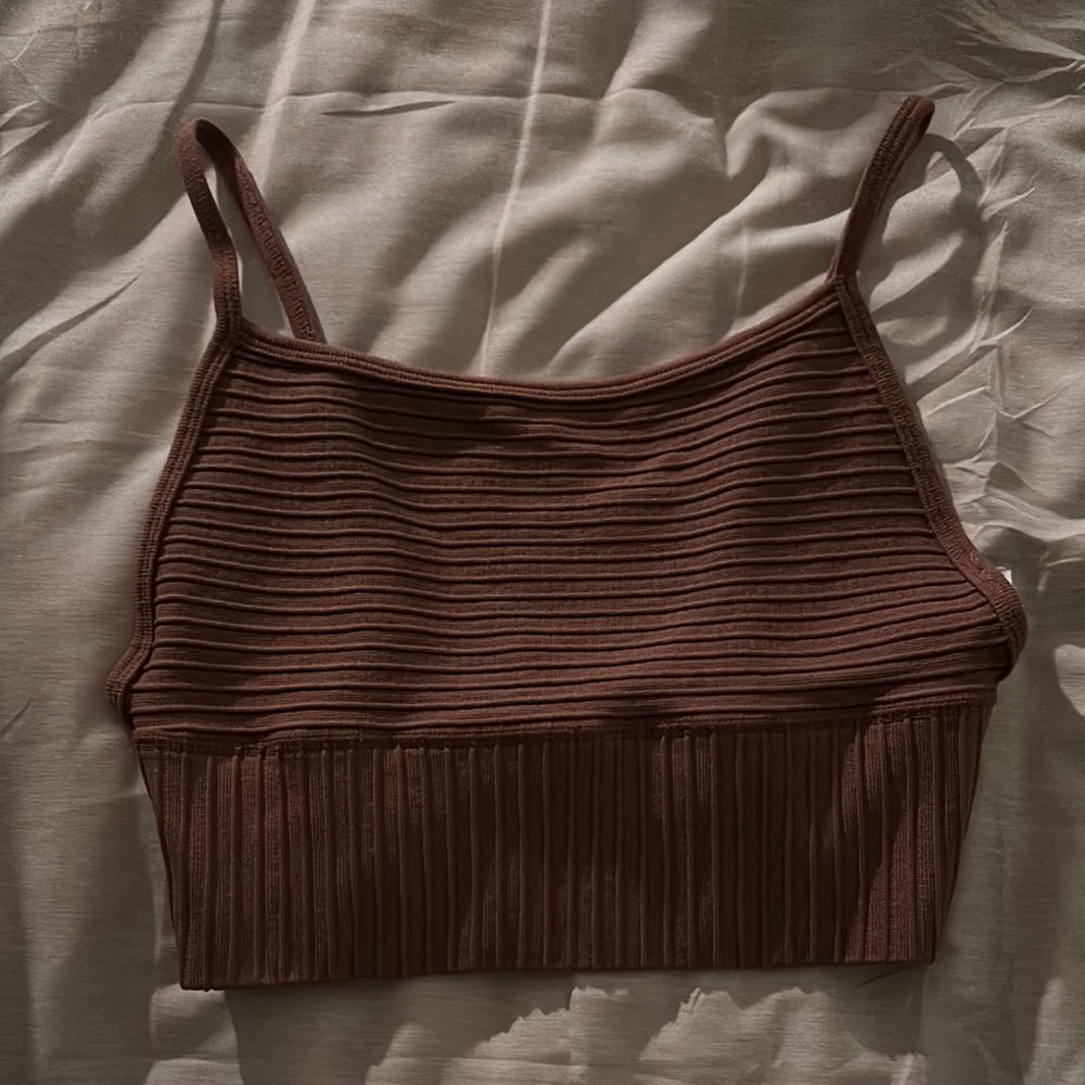 Brown Ribbed Crop Top